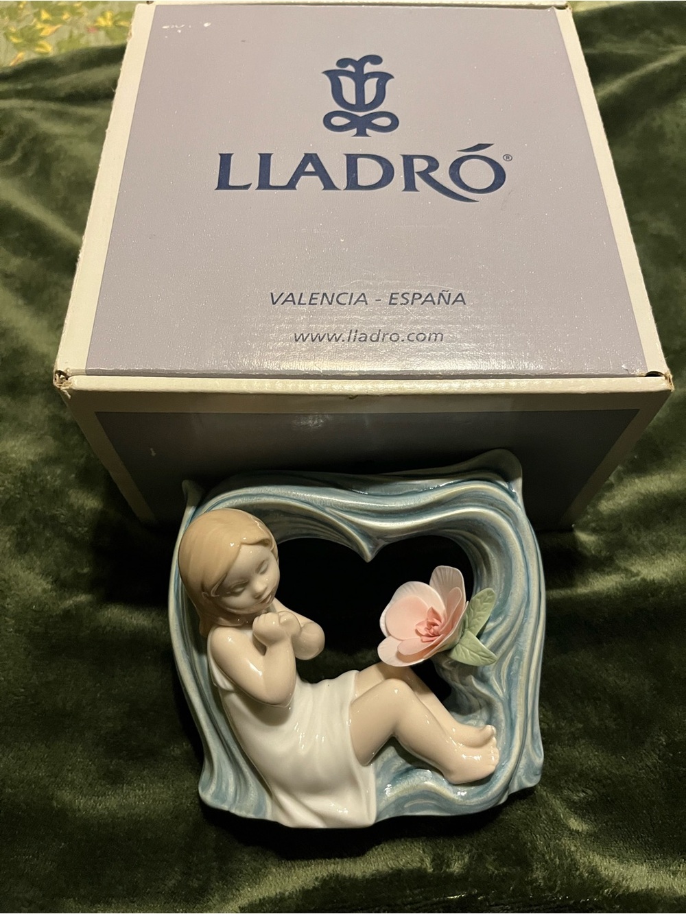 Vintage Lladro Blue Heart Frame Figurine titled “Childhood Fantasy”